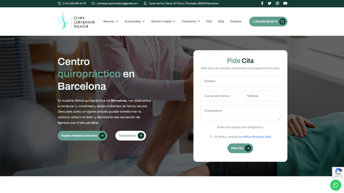 Disseny web i posicionament SEO per al Centre Quiropràctic Imperial