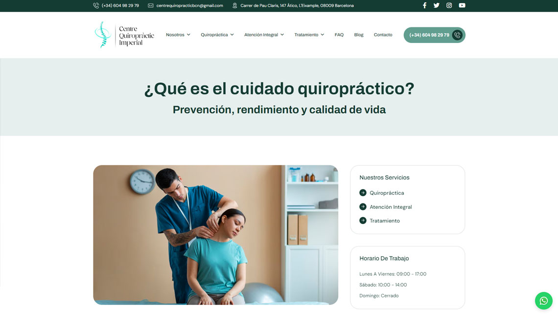 Disseny web i posicionament SEO per al Centre Quiropràctic Imperial