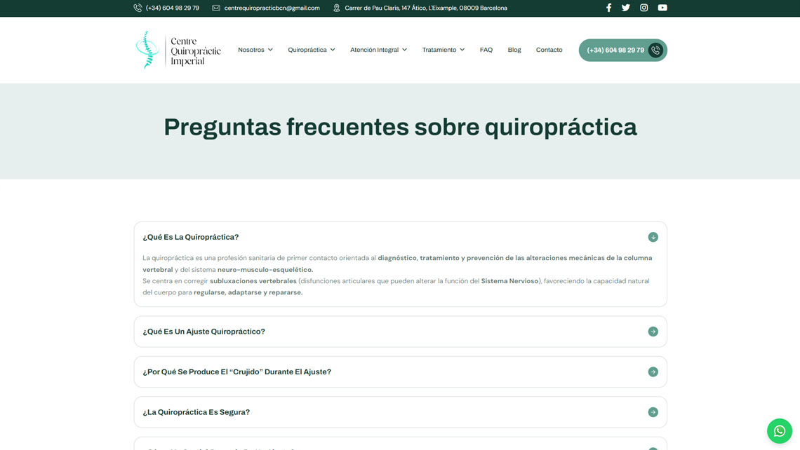 Disseny web i posicionament SEO per al Centre Quiropràctic Imperial