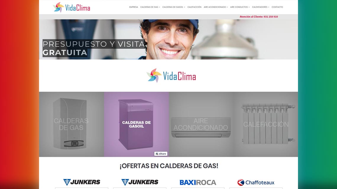 Disseny web i posicionament SEO per a Vidaclima